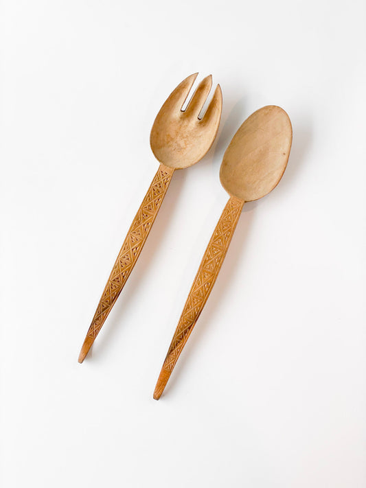 Hand Carved Amish Serving Set