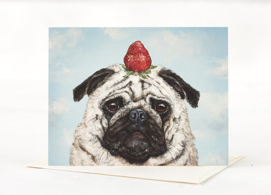 Pug + Strawberry Greeting Card