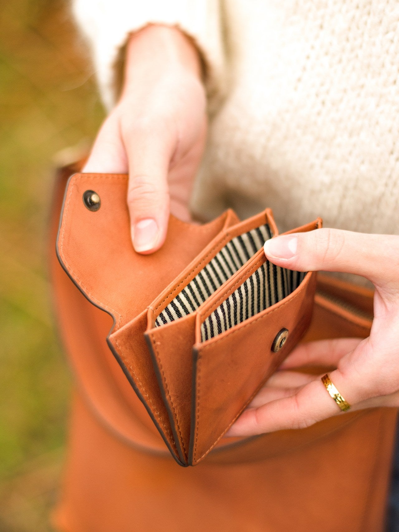 Portefeuille Harmonica en cuir cognac