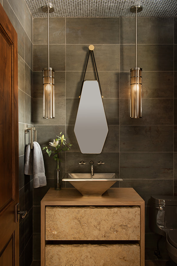 modern bathroom with angular mirror