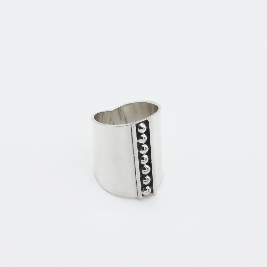 Tapered Sterling Silver Beaded Ring
