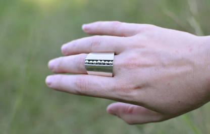Tapered Sterling Silver Beaded Ring