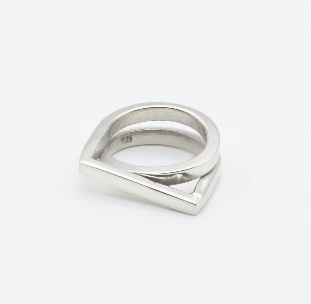 Looped Square Top Sterling Silver Ring