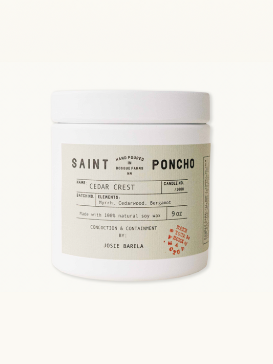 Saint Poncho cedar crest candle