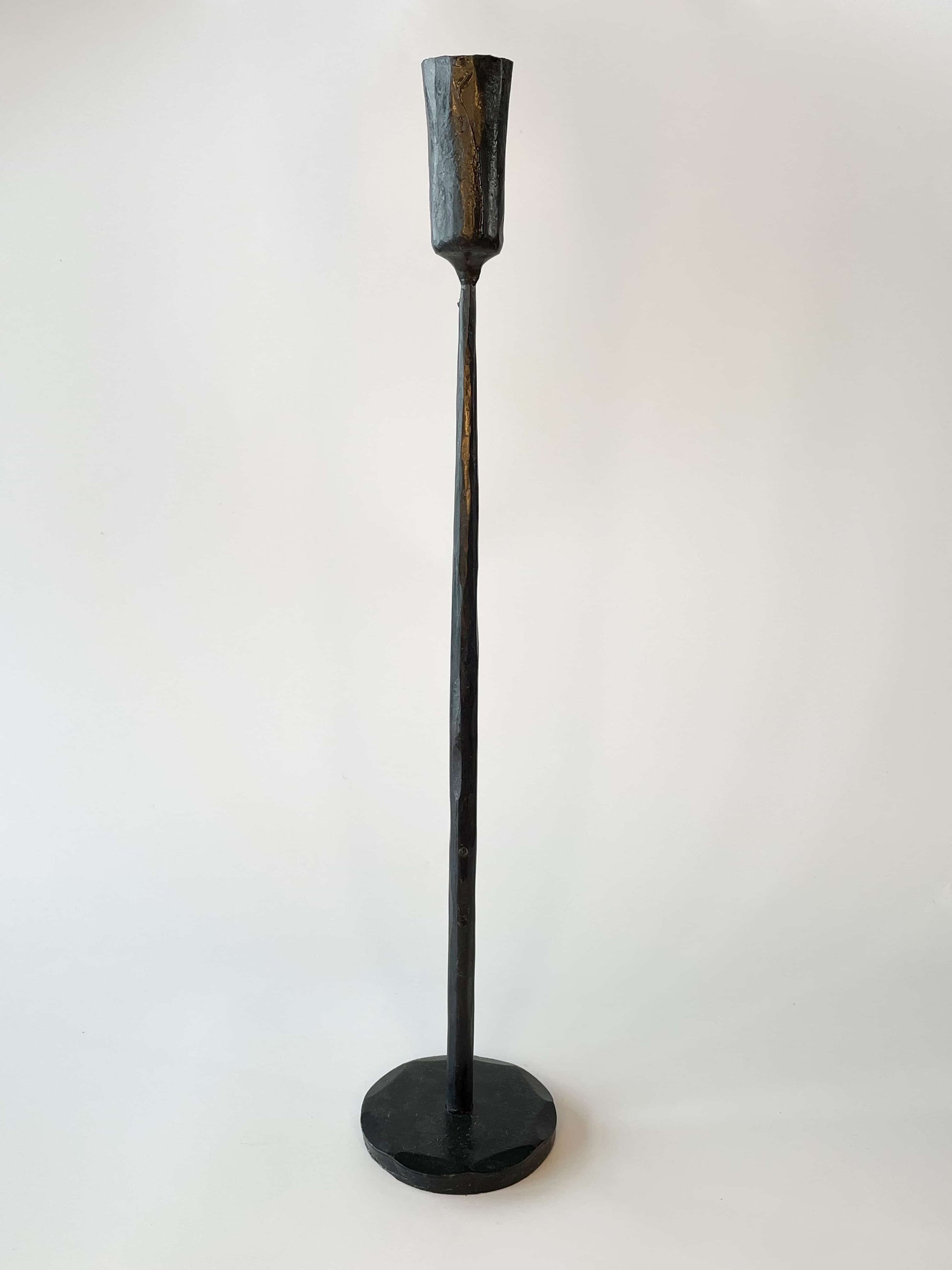 Tall textured black tapered candle holder