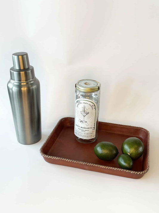 Bandeja leather rectangle tray with cocktail decor
