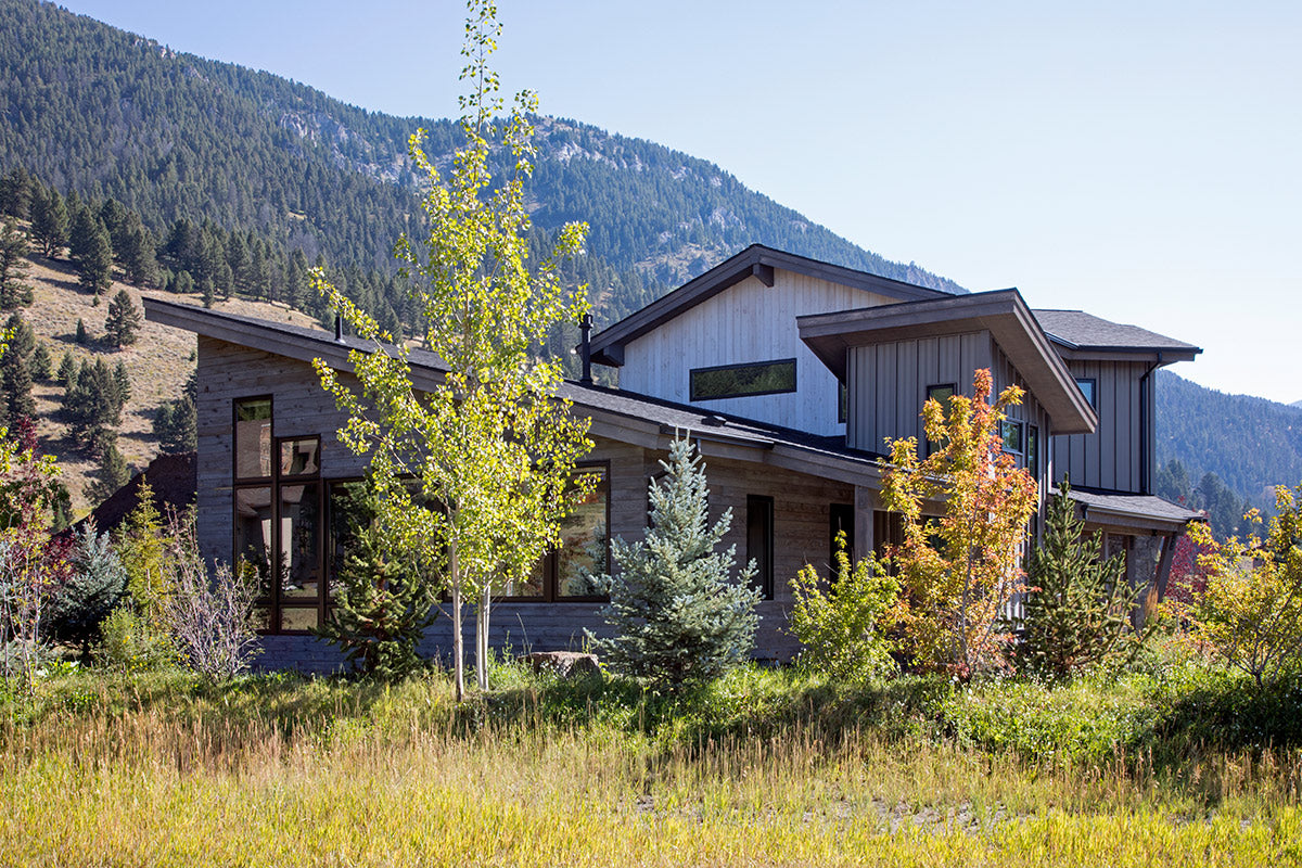 Beautiful, angular modern home nestled in the Montana mountains