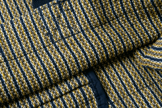 Moismont navy striped tote bag pattern closeup