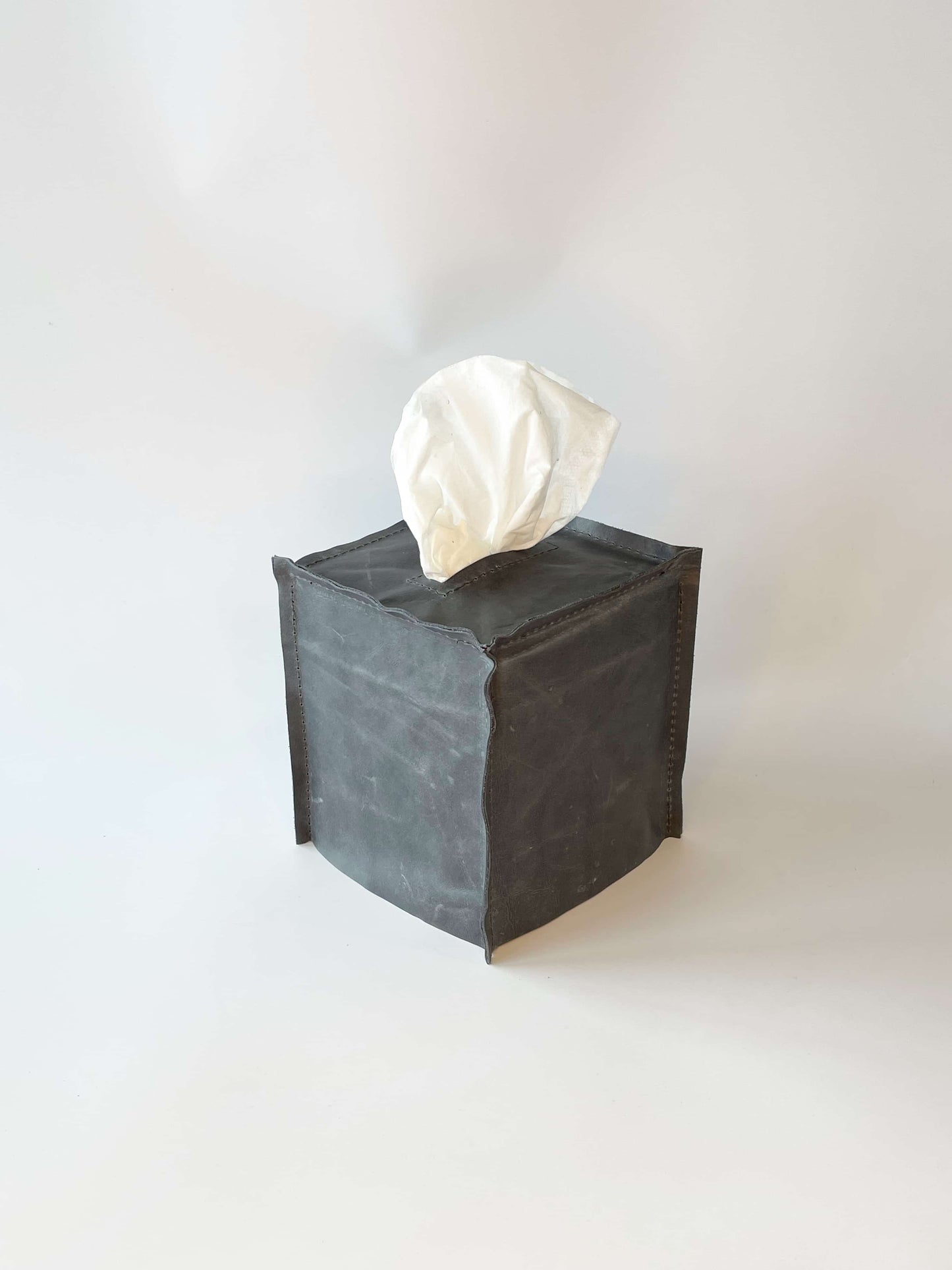 Vantage design leather tissue box cover in dark grey