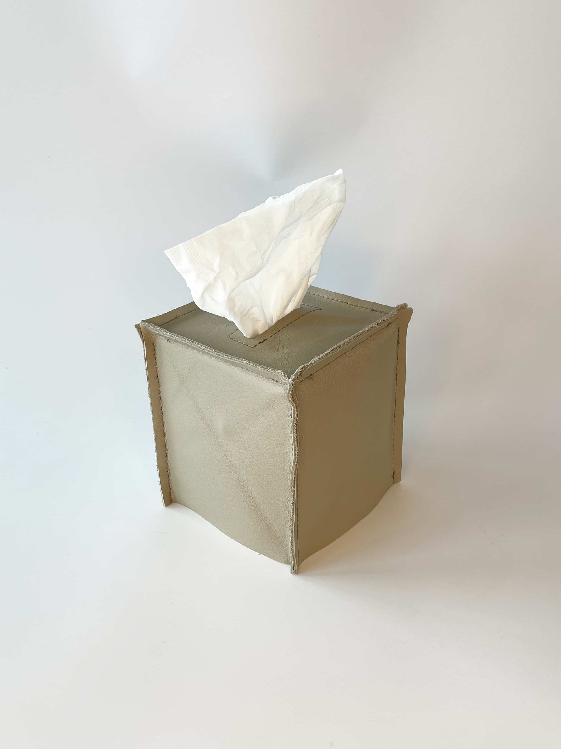 Vantage design leather tissue box cover in mink color